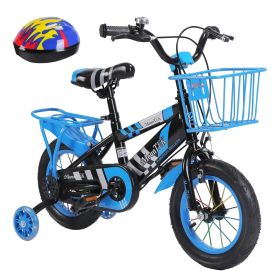 1Set 16In Kids Bike With Training Wheels Children Bicycle With Helmet Basket Rear Seat Chain Guard For Boys Aged 4 To 7 Years Old (Option: Blue-16IN Wheel)