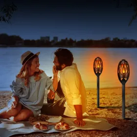 LED Flame Speakers Torch Wireless Speaker Waterproof Stereo Bass Speaker Outdoor Light-Up Speaker Atmosphere LED Flickers Night Light Patio Stake (Option: Black)
