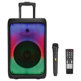 1Pc Portable Wireless Party Speaker Party Speaker With With 5 Colorful Lighting Modes TWS FM USB MMC Slot Aux In Recording Mic Priority Trolley H (Option: Black)