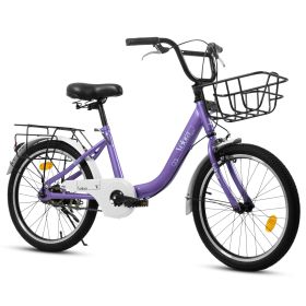 A20182 20 Inch Kids Bike For Boys & Girls, Children's Bicycle With Coaster Brake & V-Brake, 1-Speed, Chain Guard & Rear Rack, Lightweight Steel F (Option: Purple)