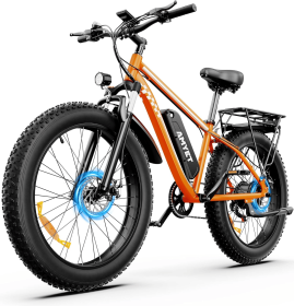 EB26 Electric Bike -1000W Single Motor, 48V 15AH, 45-55KM Range, 28MPH Speed, 26-Inch Fat Tires, Front Suspension,  Includes Freight (Option: Orange)