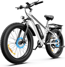 EB26 Electric Bike -1000W Single Motor, 48V 15AH, 45-55KM Range, 28MPH Speed, 26-Inch Fat Tires, Front Suspension,  Includes Freight (Option: White)