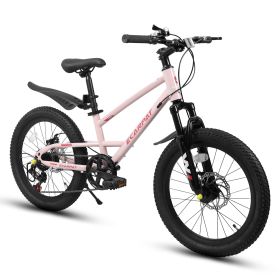 20 Inch Mountain Kids Bike For Boys & Girls, Ages 6-12, 7-Speed With Front Suspension (Option: Pink)