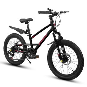 A20184 20 Inch Mountain Kids Bike For Boys & Girls, Ages 6-12, 7-Speed With Front Suspension (Option: Black)