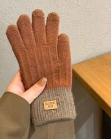 Winter Mittens Brown Striped Embroidered Warm Cycling Spot Universal Cartoon Gloves Ins (Option: Orange)