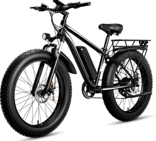 EB26 Electric Bike -1000W Single Motor, 48V 15AH, 45-55KM Range, 28MPH Speed, 26-Inch Fat Tires, Front Suspension,  Includes Freight (Option: Black)