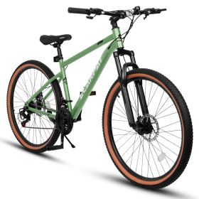 A27301 27.5 Inch Mountain Bike For Adults, Durable High Carbon Steel Frame, Disc Brakes, Stylish Brown Edge Tires, Ideal For Commuting And Outdoo (Option: Green)
