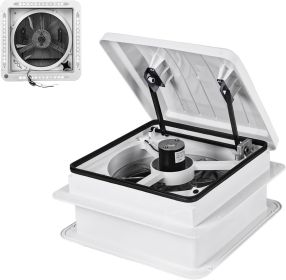 RV Roof Vent Fan 14" with LED Light,4 Speed Reversible 12V RV Exhaust Fan Low Noise,UV Protection,Manual Open for Camper,Travel,Cargo Trailer (type: With light)