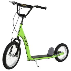 Youth Scooter With Adjustable Handlebar, Front And Rear Dual Brakes & Inflatable Wheels, For Kids 5 Green (Option: Green)